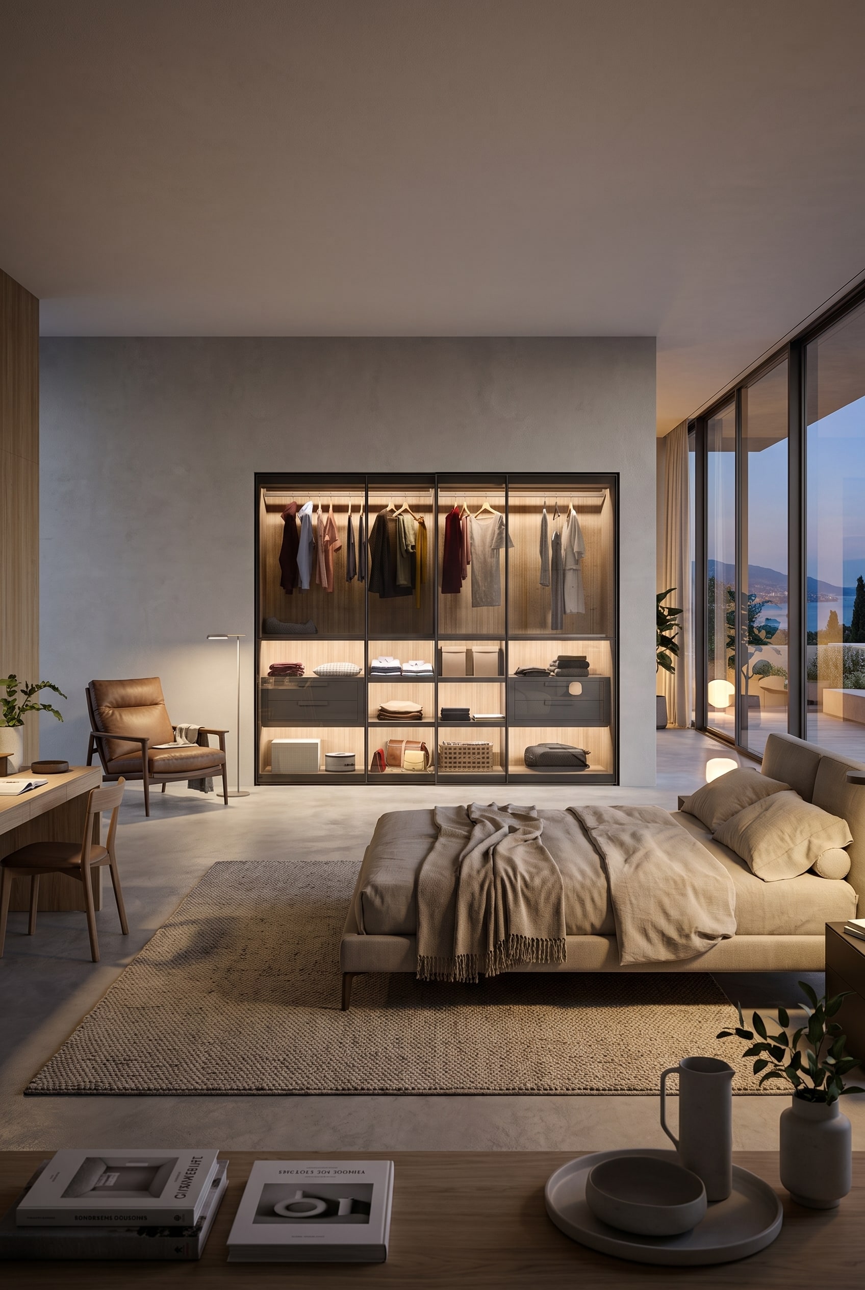Modernes Schlafzimmer mit Novamobili Layer Kleiderschrank mit gro&szlig;fl&auml;chigen, sanft gleitenden Schiebet&uuml;ren