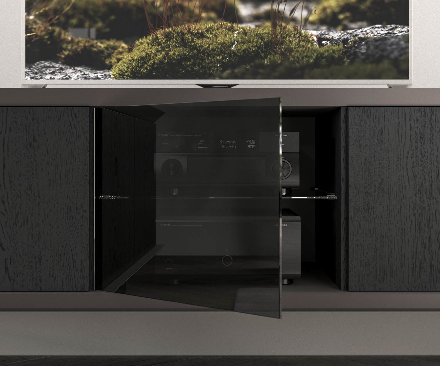 TV Lowboard mit Glastuer fuer Technik TV Lowboard mit Glastuer fuer Technik