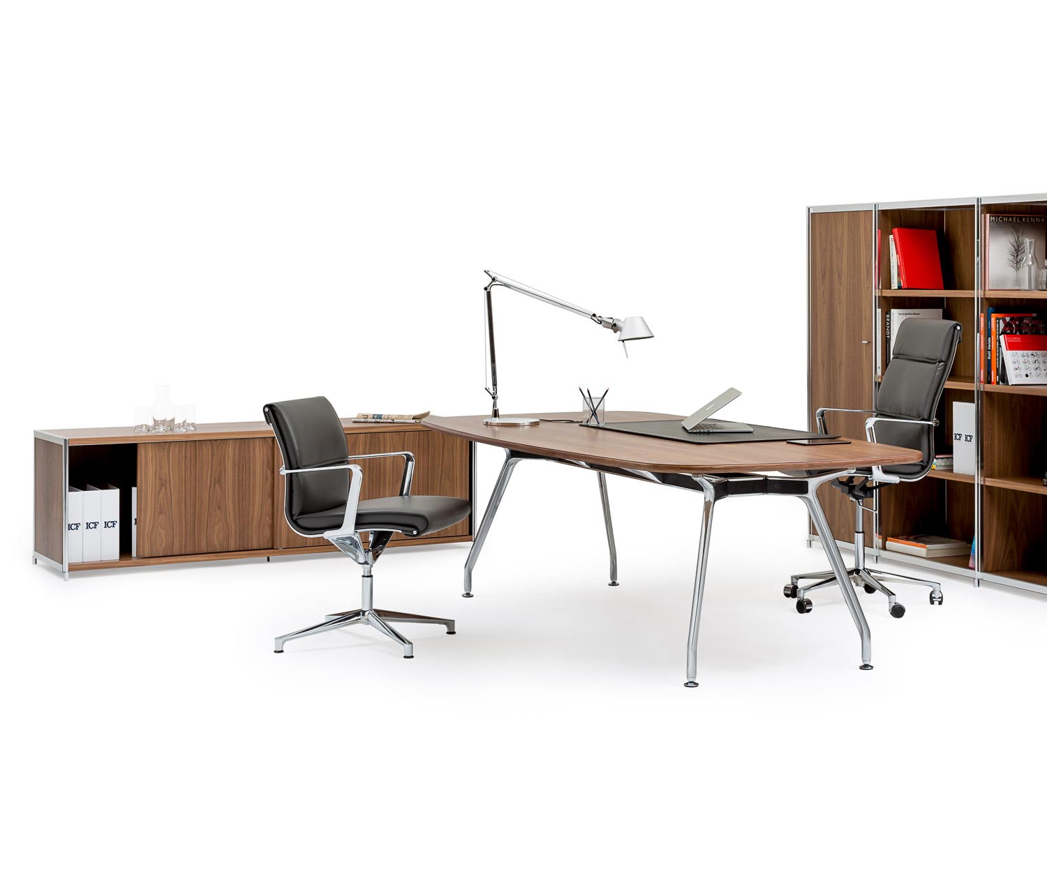 ICF Unitable Manager Aluminium Design Arbeitstisch Walnuss ICF Unitable Manager Aluminium Design Arbeitstisch Walnuss