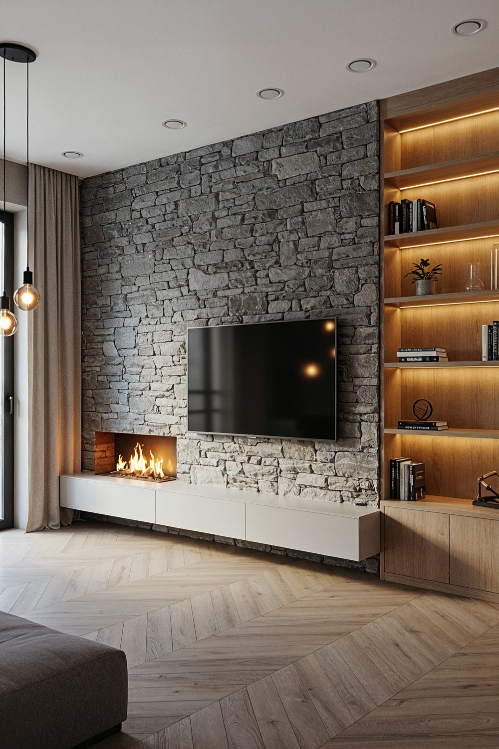 modernes-wohnzimmer-mit-holzelementen-und-wohnwand-in-steinoptik-inklusive-elektro-kamin-und-tv