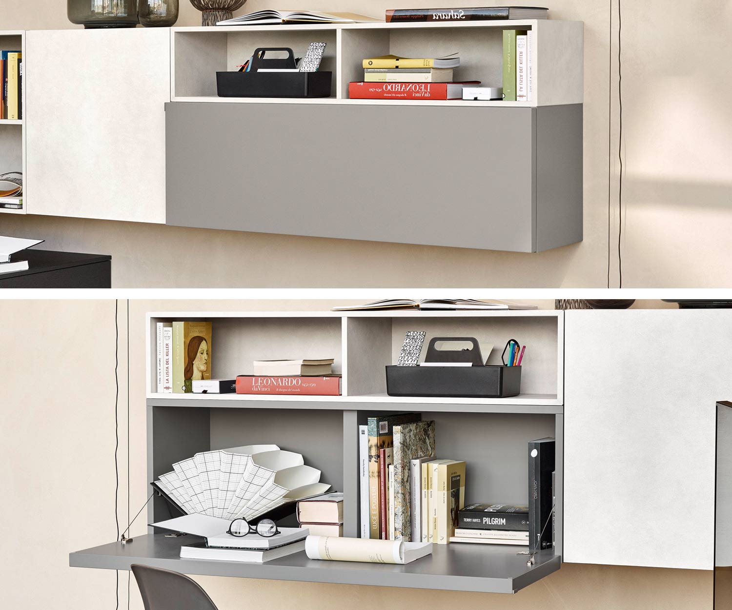 Livitalia Cartesio Hängeschrank mit Schreibtisch unsichtbar aufklappbar Livitalia Cartesio Hängeschrank mit Schreibtisch unsichtbar aufklappbar
