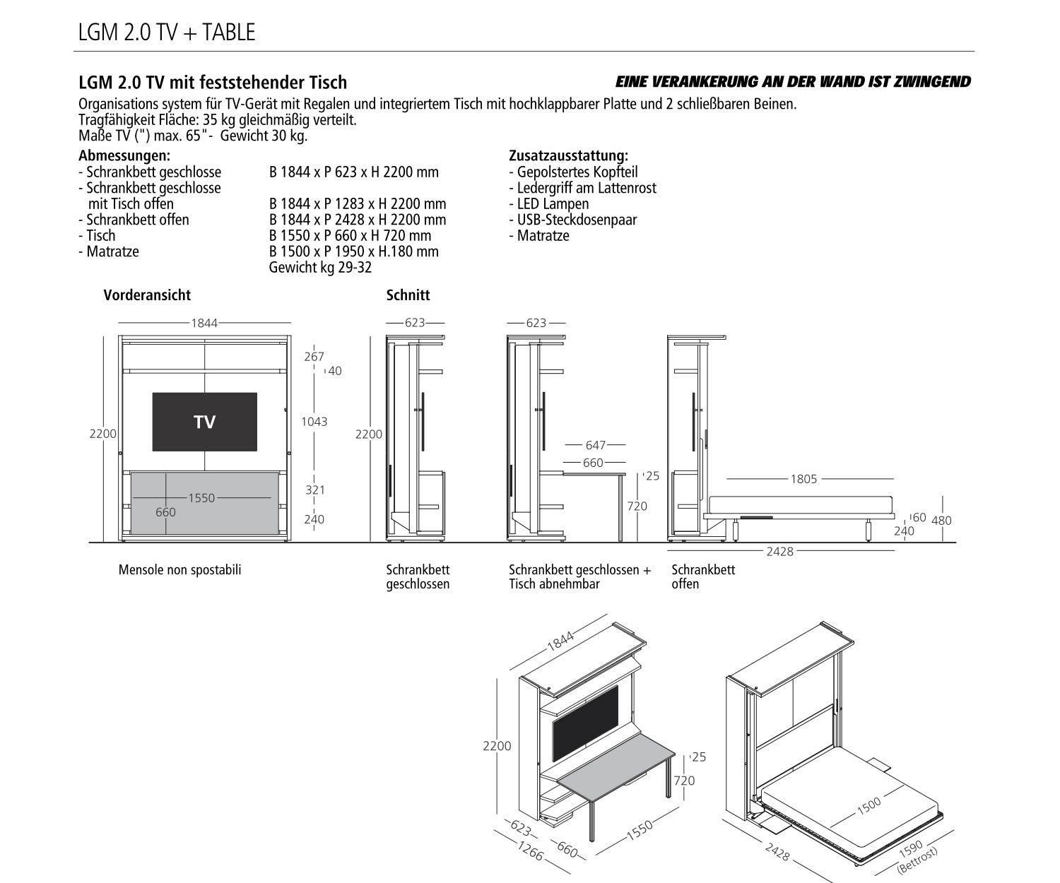 Clei LGM Book Schrankbett Schreibtisch Clei LGM Book Schrankbett Schreibtisch