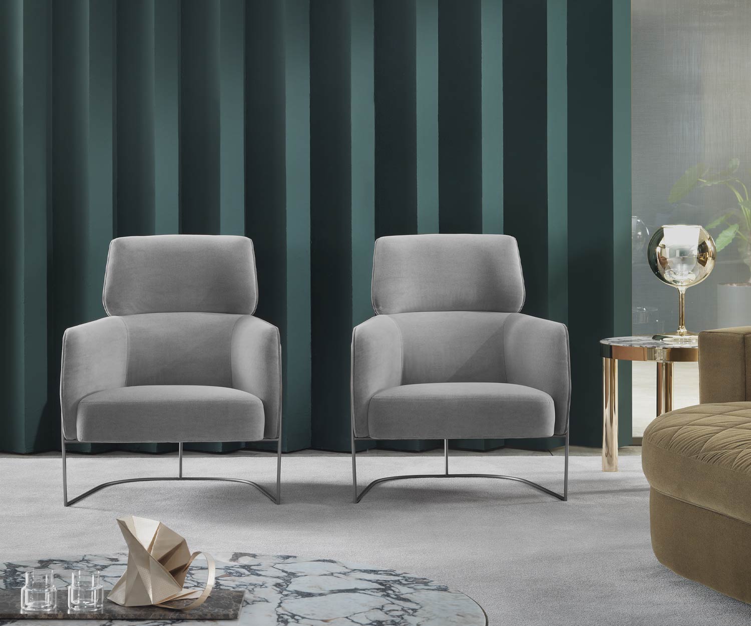 Moderner Marelli Nest Designer Sessel Gestell Chrom Stoffbezug Hellgrau Moderner Marelli Nest Designer Sessel Gestell Chrom Stoffbezug Hellgrau