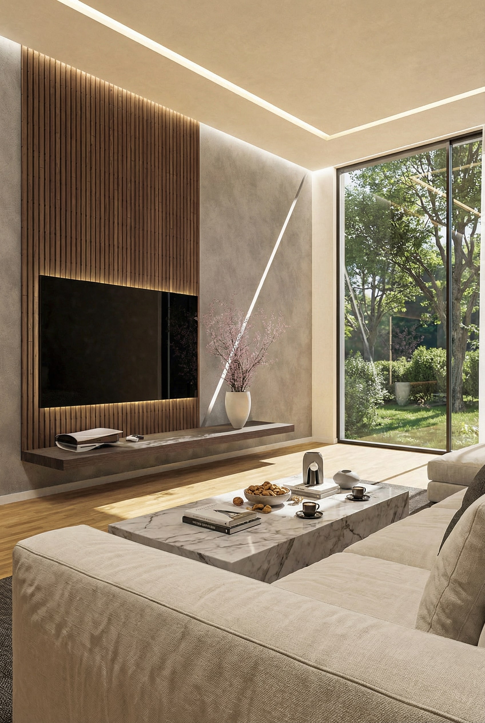 TV Wandboard mit eleganter Holzhintergrundplatte TV Wandboard mit eleganter Holzhintergrundplatte