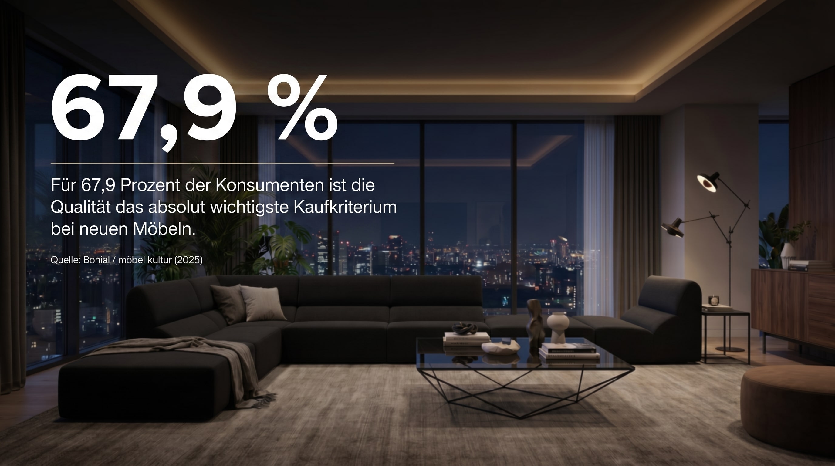 67,9 % &ndash; F&uuml;r 67,9 Prozent der Konsumenten ist die Qualit&auml;t das absolut wichtigste Kaufkriterium bei neuen M&ouml;beln.