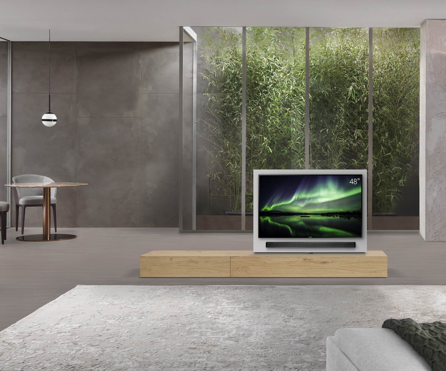 Livitalia Roto Design Lowboard Raumteiler mit drehbarem TV Paneel B150 50 H25 T56 EiHe B90li oBox Livitalia Roto Design Lowboard Raumteiler mit drehbarem TV Paneel B150 50 H25 T56 EiHe B90li oBox