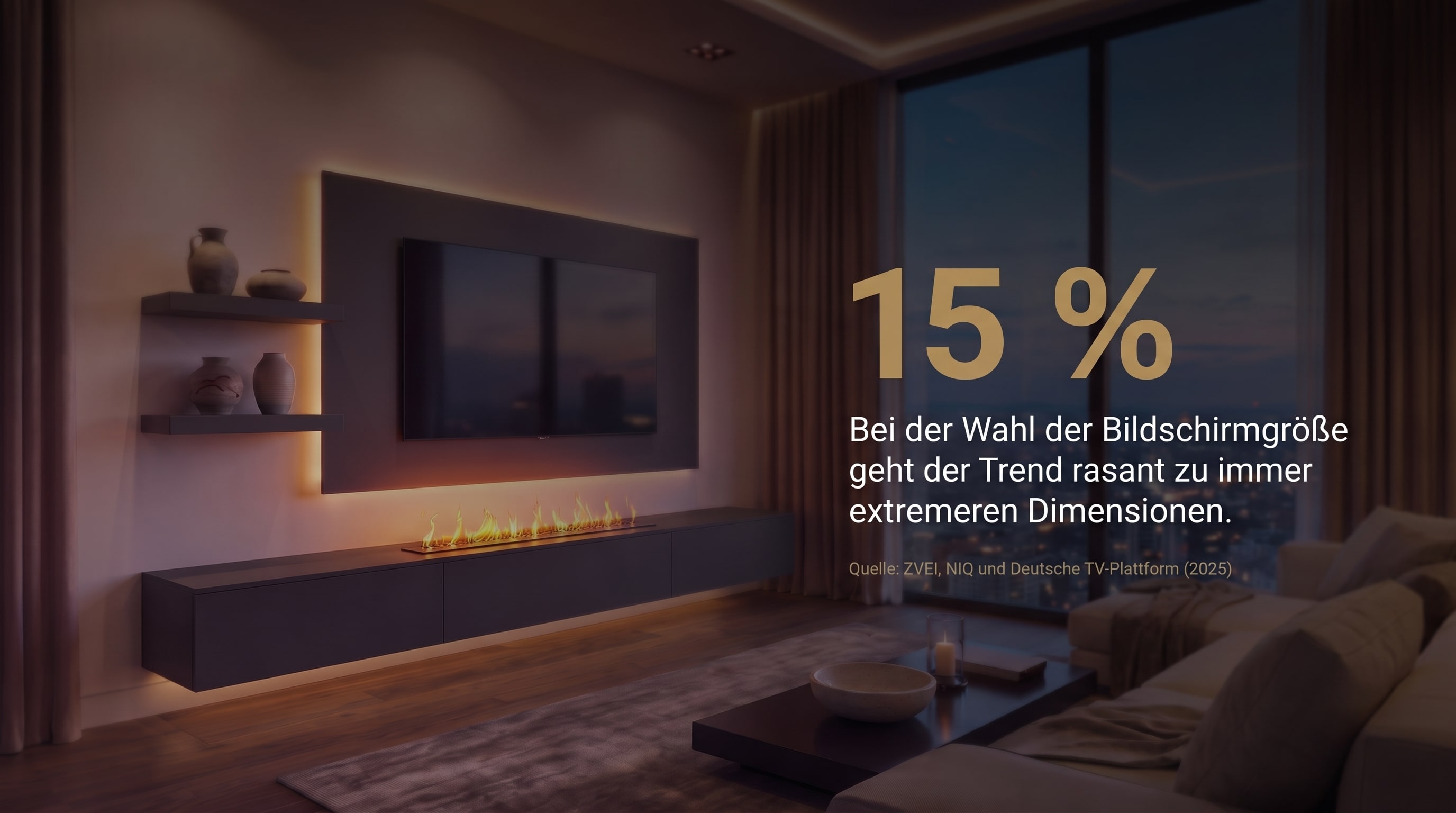 15 % – Bei der Wahl der Bildschirmgröße geht der Trend rasant zu immer extremeren Dimensionen.