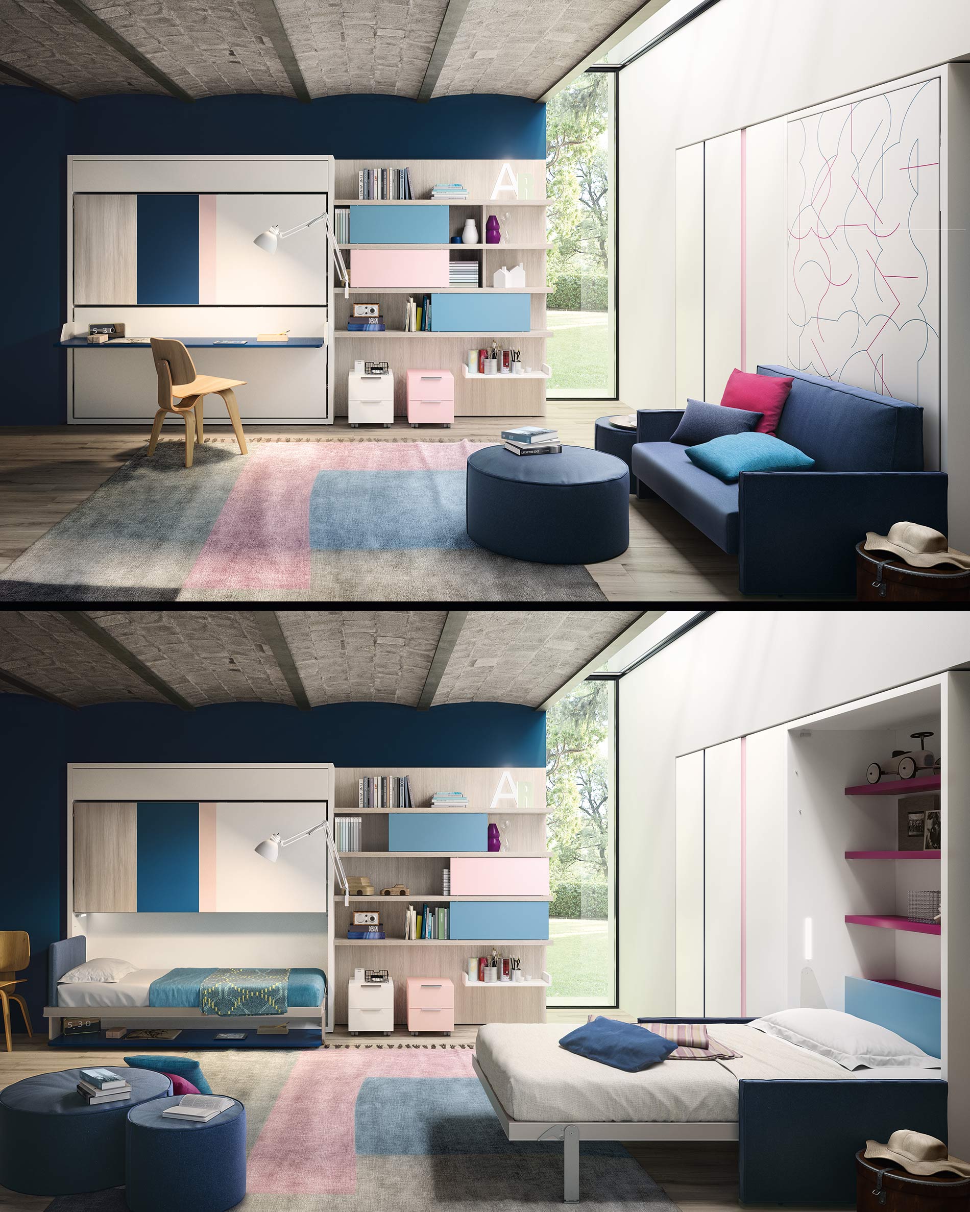 Modernes Jugendzimmer mit Klappbett