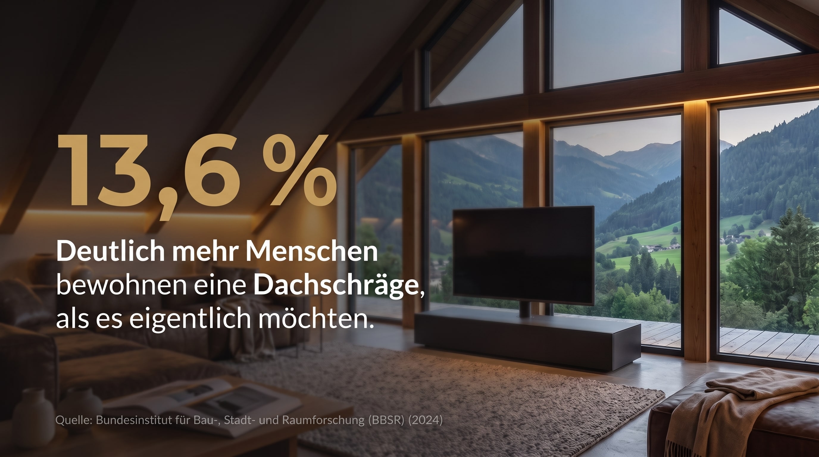 13,6 % &ndash; Deutlich mehr Menschen bewohnen eine Dachschr&auml;ge, als es eigentlich m&ouml;chten.
