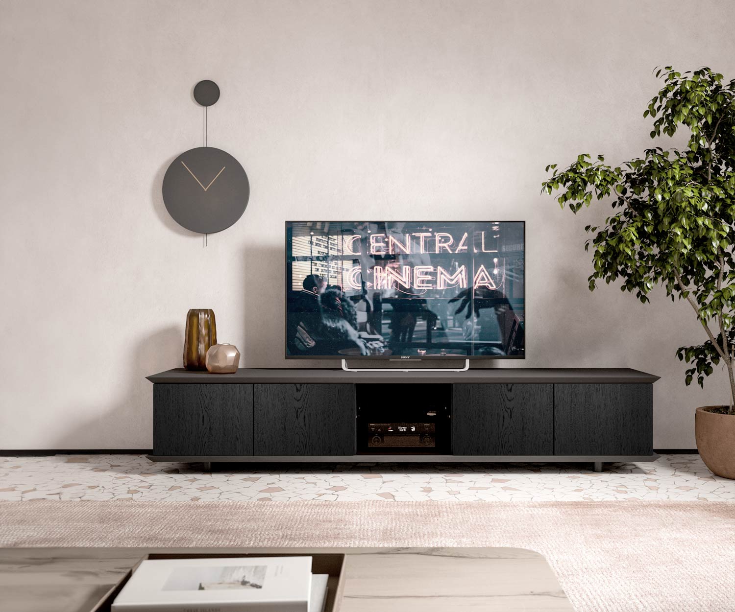 TV Lowboard mit Glastuer fuer Technik TV Lowboard mit Glastuer fuer Technik