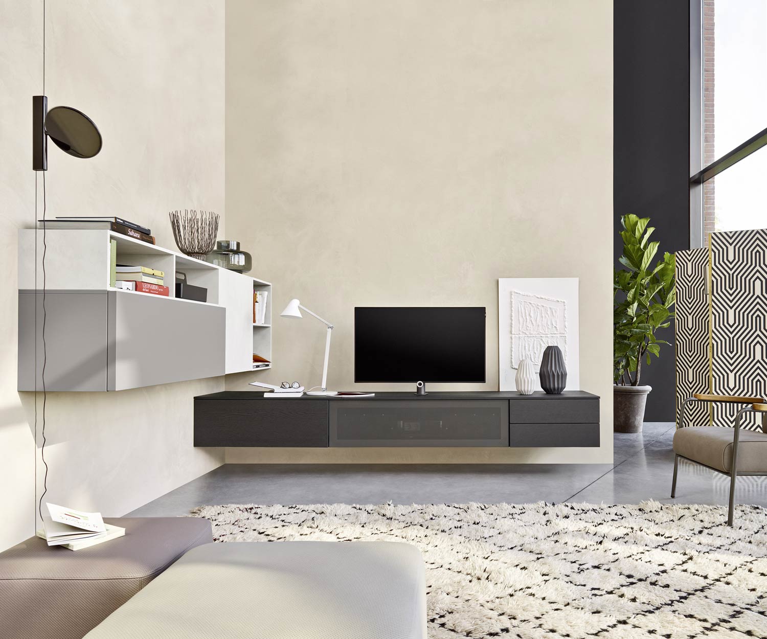 Exklusive Livitalia Design Wohnwand C51 mit Lautsprechergitter in Braun Matt Exklusive Livitalia Design Wohnwand C51 mit Lautsprechergitter in Braun Matt