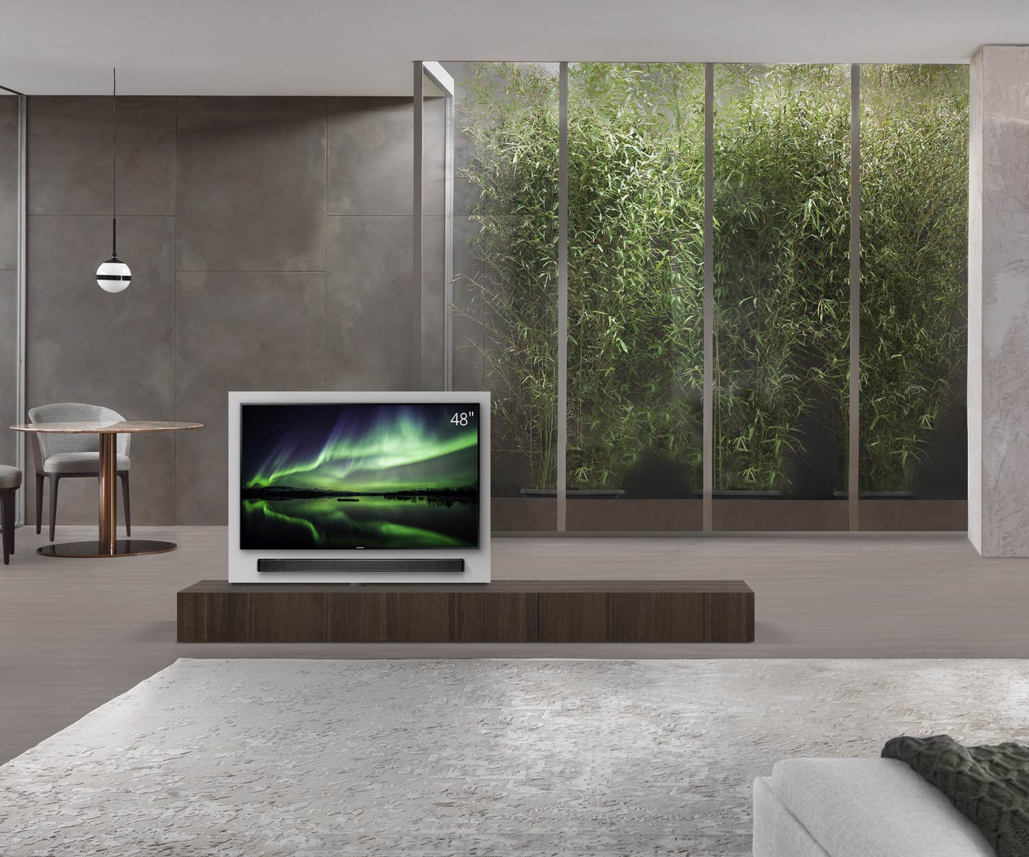 Livitalia Roto Design Lowboard Raumteiler mit drehbarem TV Paneel B150 50 H25 T56 EiBr B90re oBox