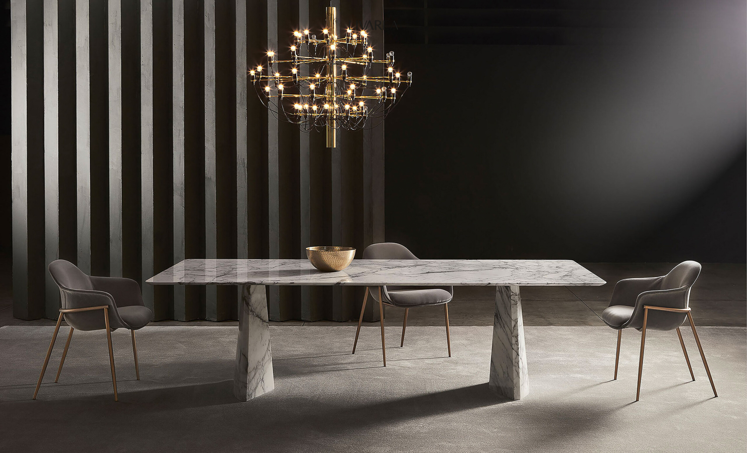 Luxuriöser Marmor Esstisch mit rechteckiger Platte auf zwei Beinen Luxuriöser Marmor Esstisch mit rechteckiger Platte auf zwei Beinen