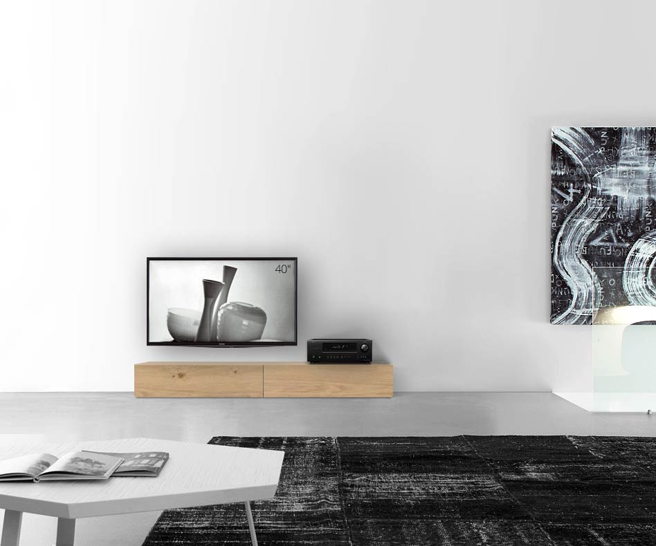 Livitalia Holz Design Lowboard Konfigurator Boden 180 cm 24 cm 56 cm Eiche hell