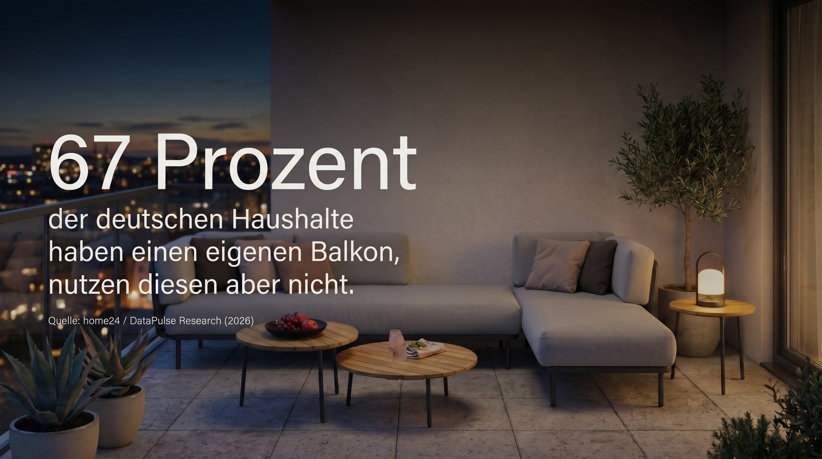 67 Prozent &ndash; Rund 67 Prozent der deutschen Haushalte haben einen eigenen Balkon.