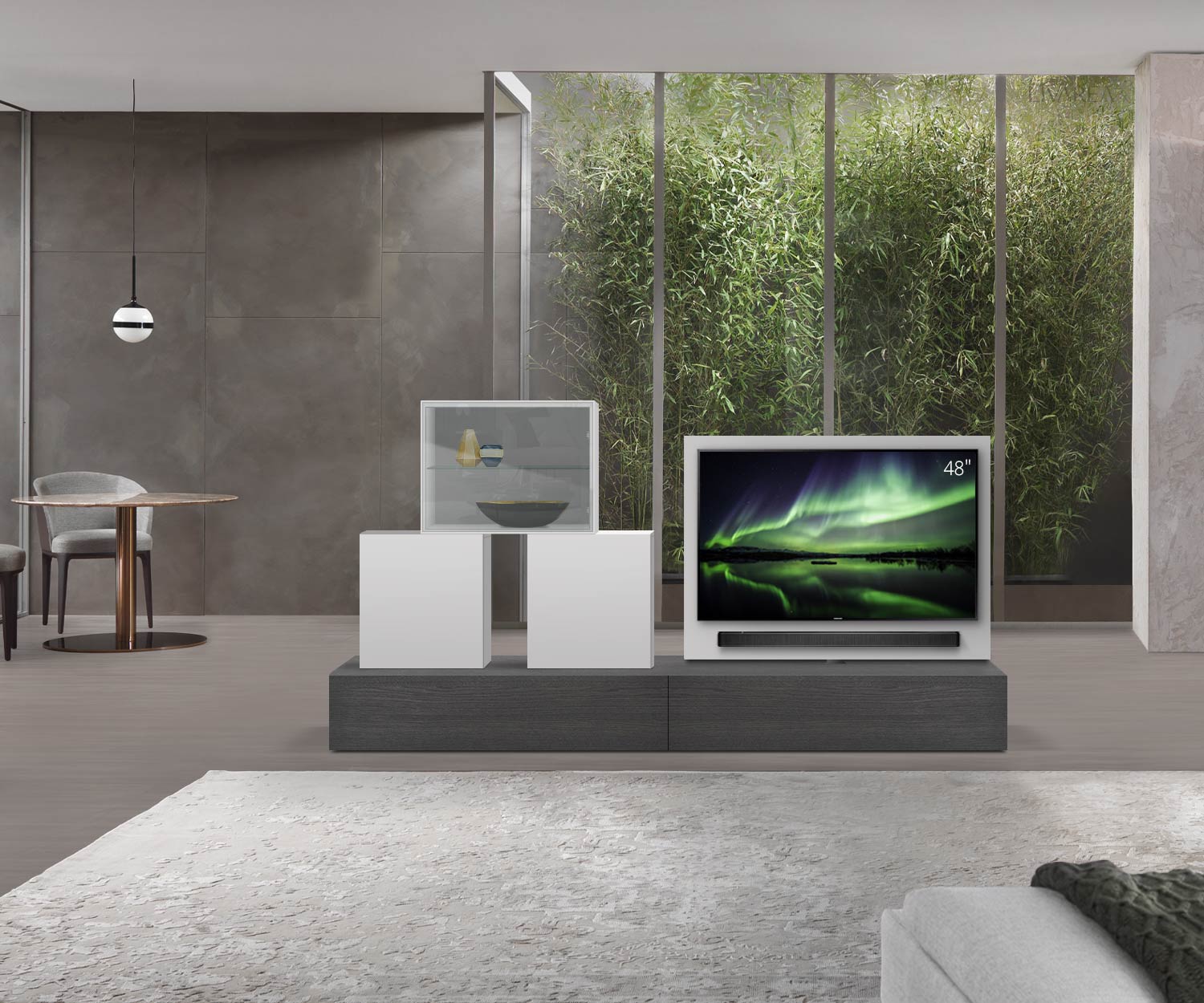 Livitalia Roto Design Lowboard Raumteiler mit drehbarem TV Paneel B120 50 H33 T56 EiGr B120li mBox Livitalia Roto Design Lowboard Raumteiler mit drehbarem TV Paneel B120 50 H33 T56 EiGr B120li mBox