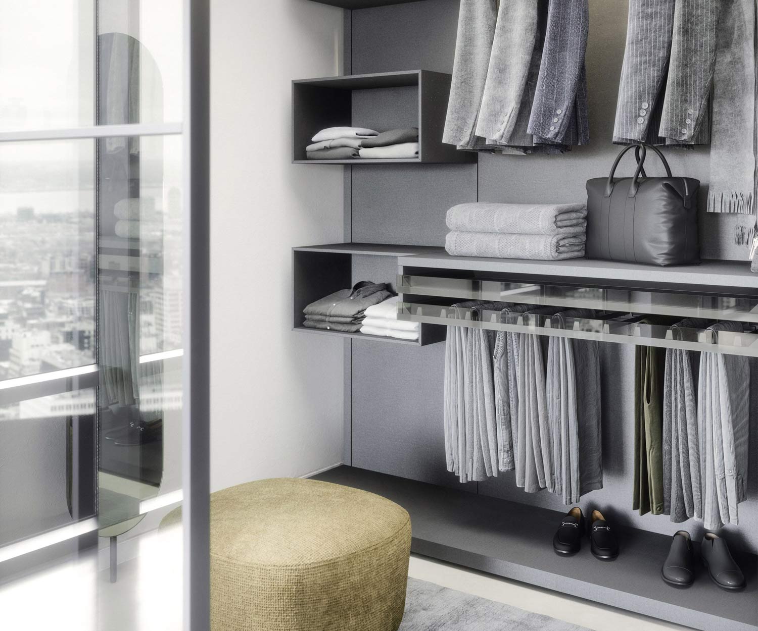 Walk In Closet Ankleidezimmerr Luxus dunkel mit LED Licht individuell Walk In Closet Ankleidezimmerr Luxus dunkel mit LED Licht individuell