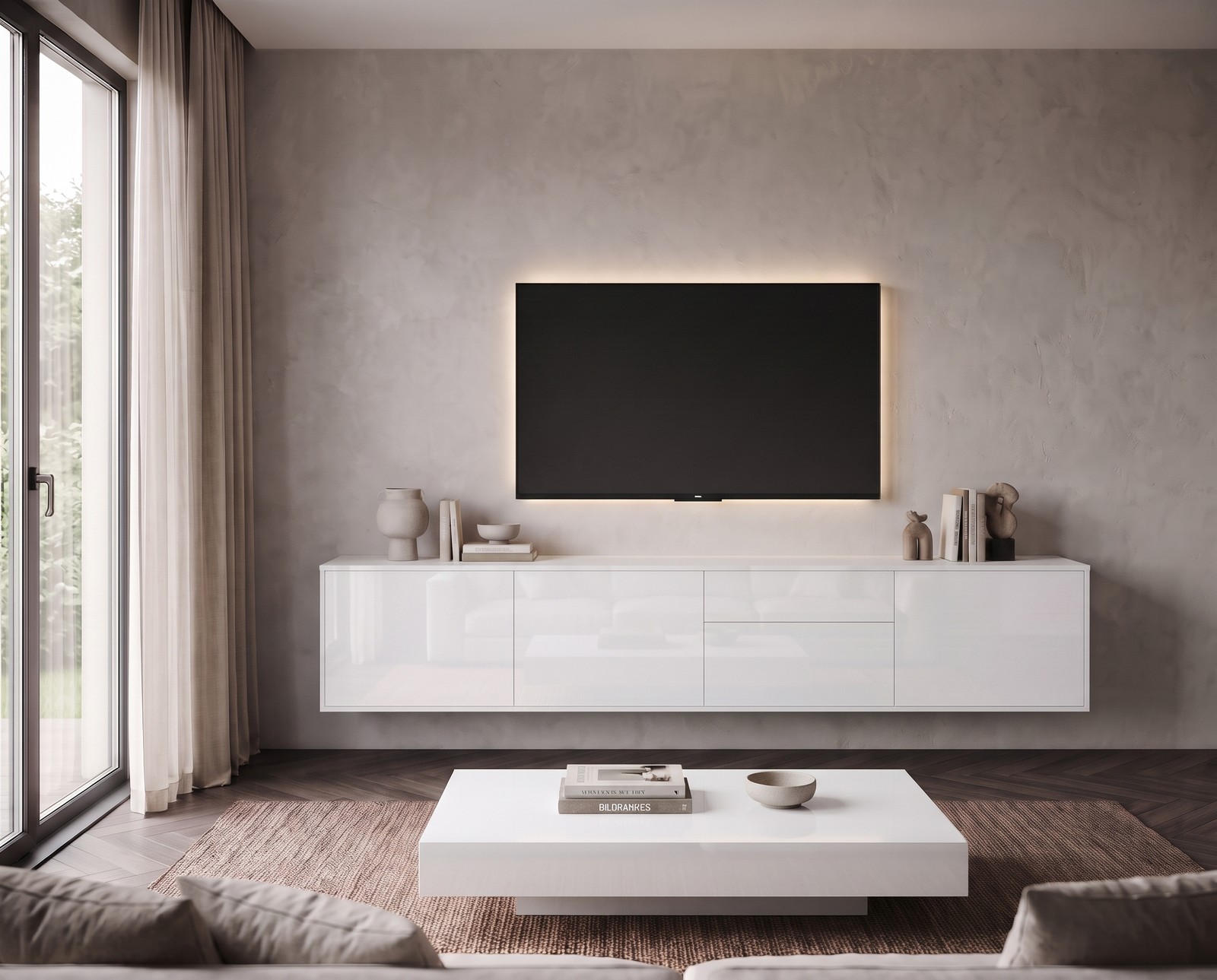 Livitalia TV-Sideboard Spaziora in Weiß Hochglanz, B 240 cm, hängend im Wohnzimmer Livitalia TV-Sideboard Spaziora in Weiß Hochglanz, B 240 cm, hängend im Wohnzimmer